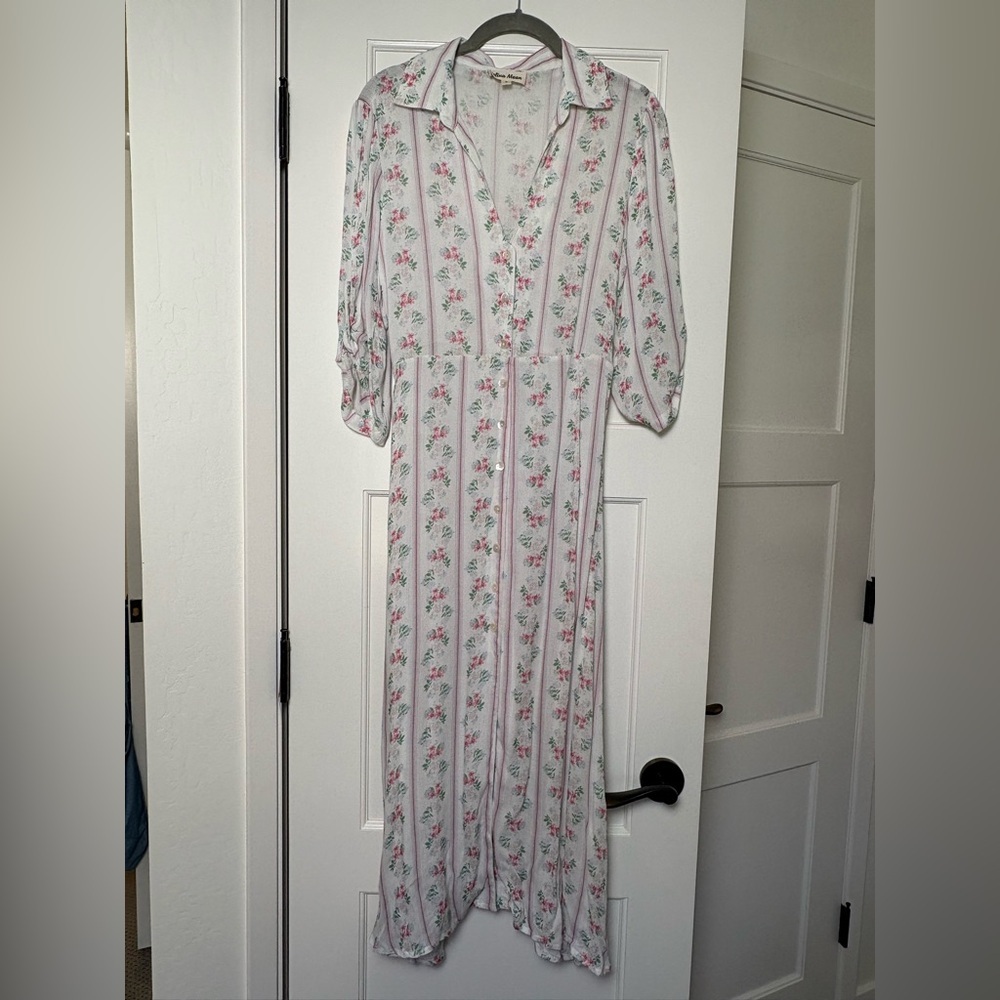 CELINA MOON Pastel Floral Striped Dress (Small)